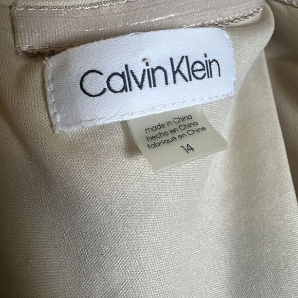 Calvin Klein Gold Sequin Off Shoulder Flutter Sleeve Gown Gathered Waist $298 - Picture 4 of 16